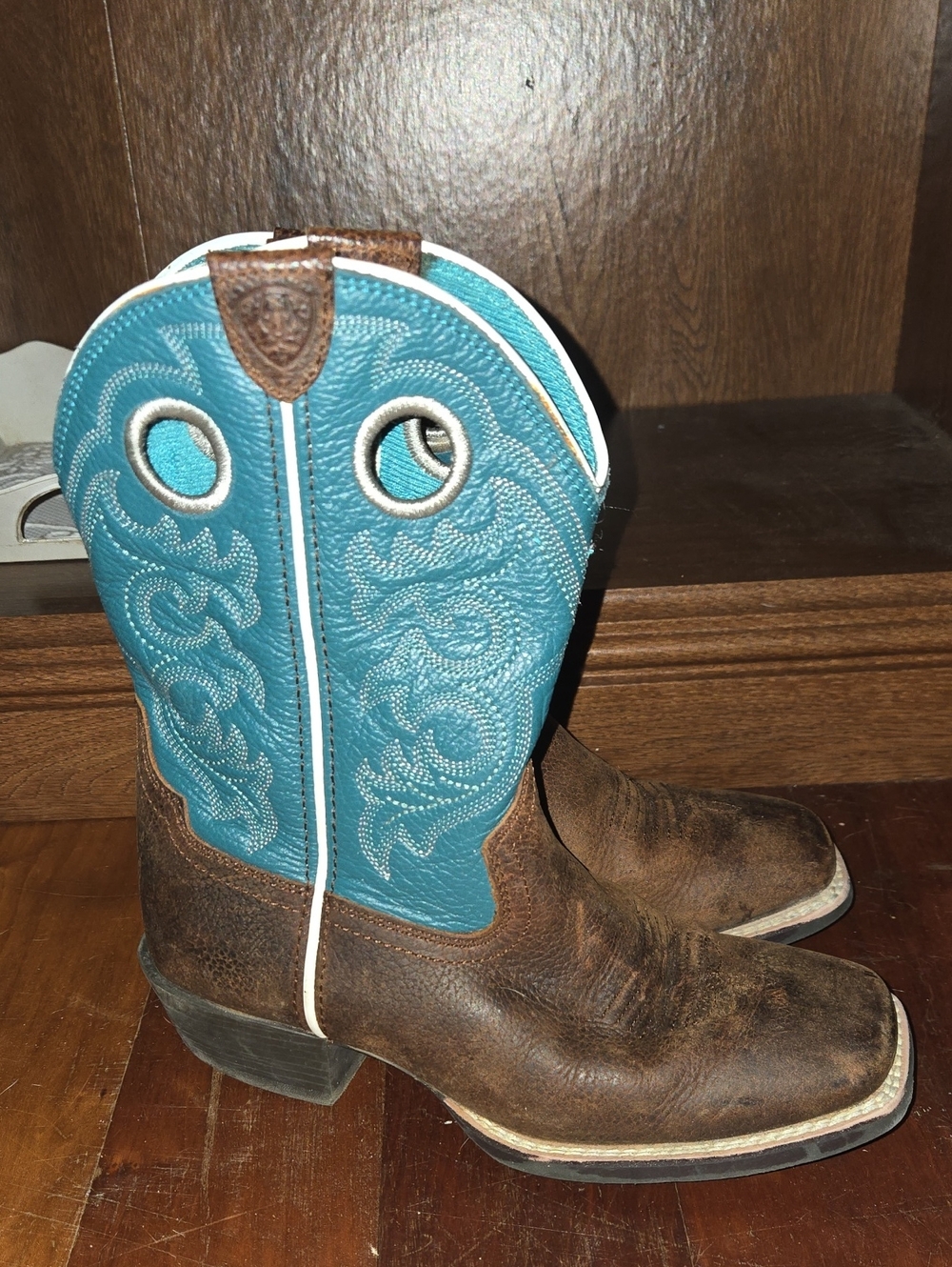Ariat Kids Brown Leather Boots with Teal Shaft